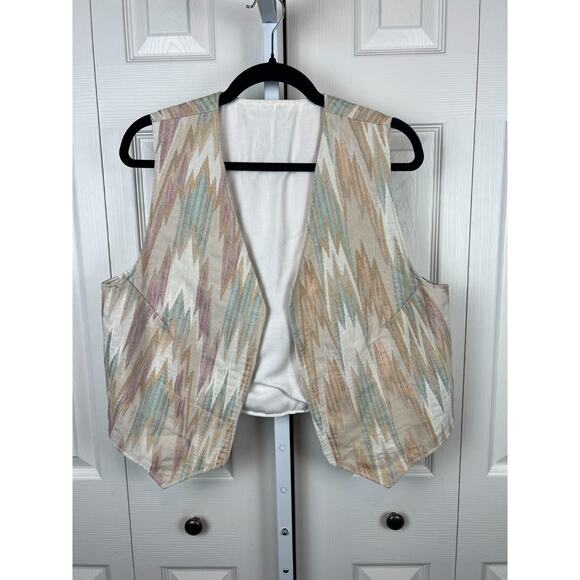 Vintage Southwestern Ikat Vest Womens Large Open Front Cotton Blend Boho - Picture 6 of 8